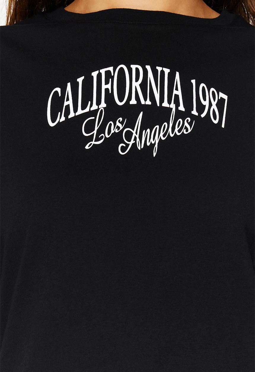 Trendyol - Slogan Crew Neck T-Shirt - Black