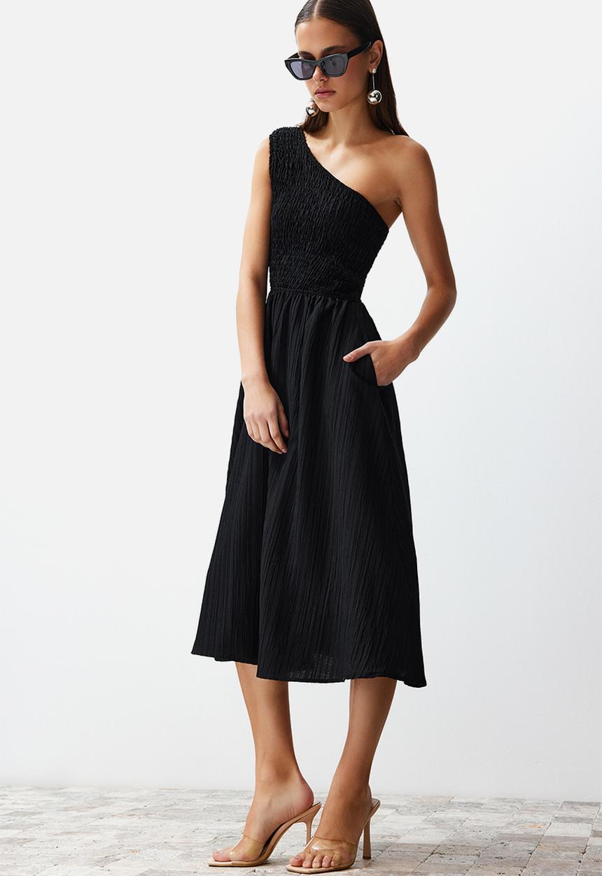 Trendyol - Midi woven dress - black