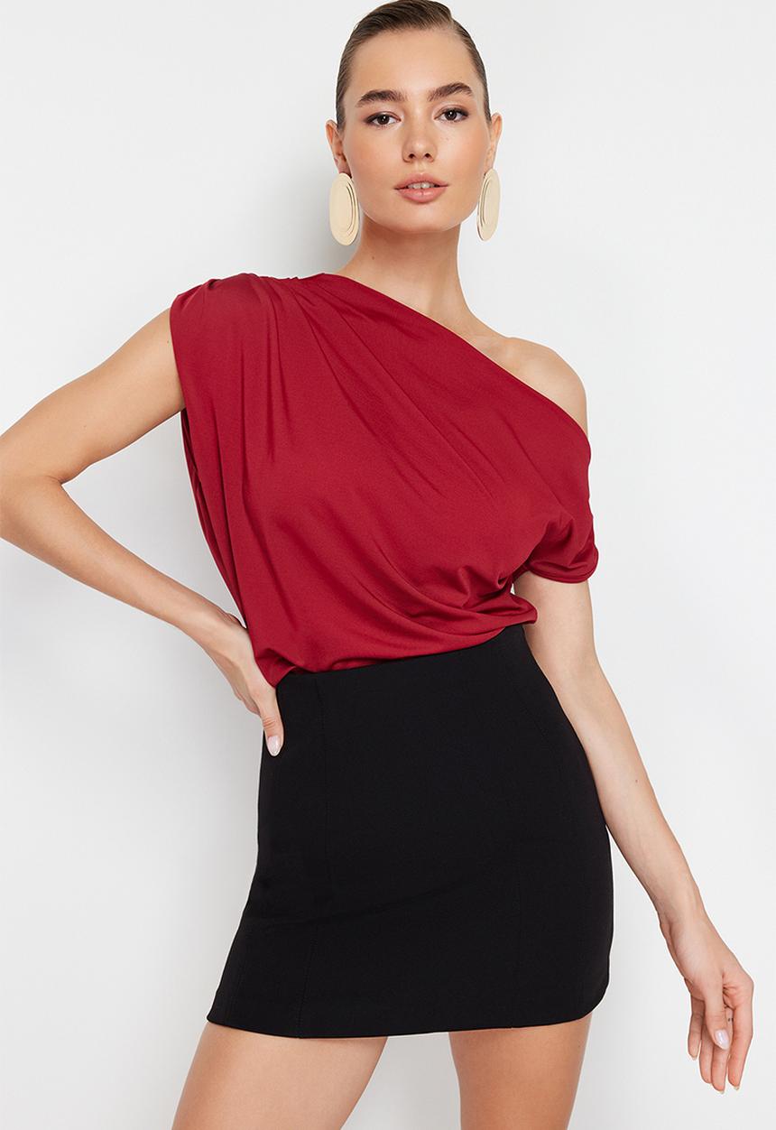 Trendyol - Asymmetric knitted blouse - burgundy