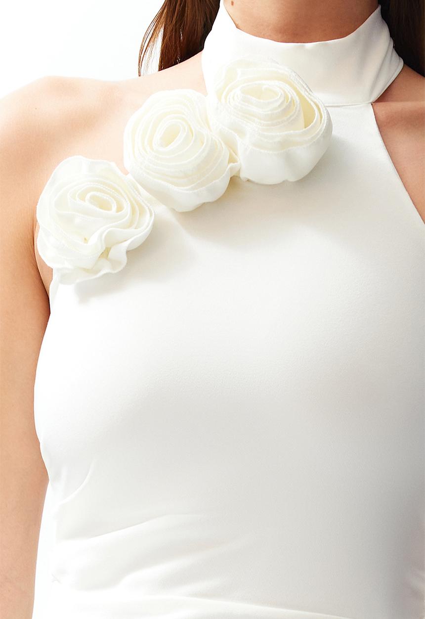 Trendyol - Rose detailed evening dress - bridal white