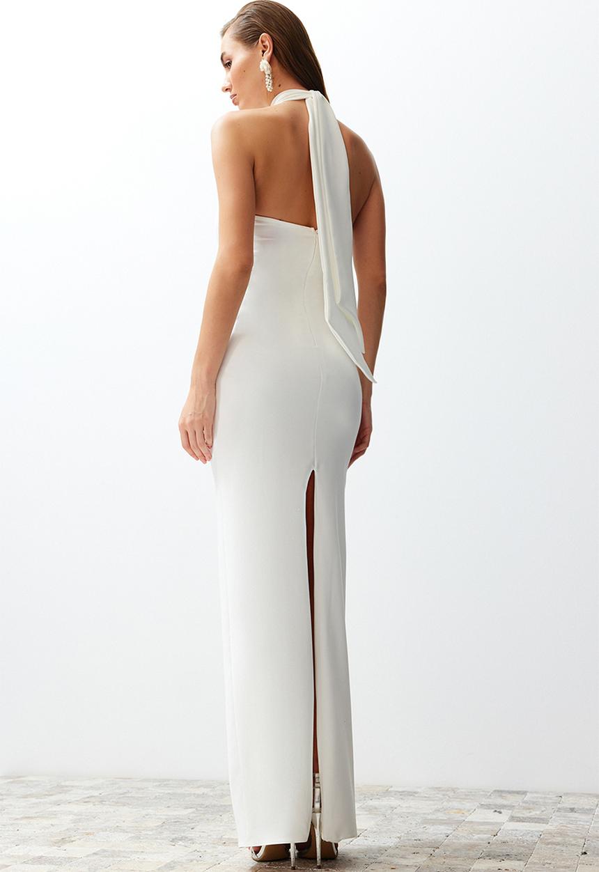 Trendyol - Rose detailed evening dress - bridal white