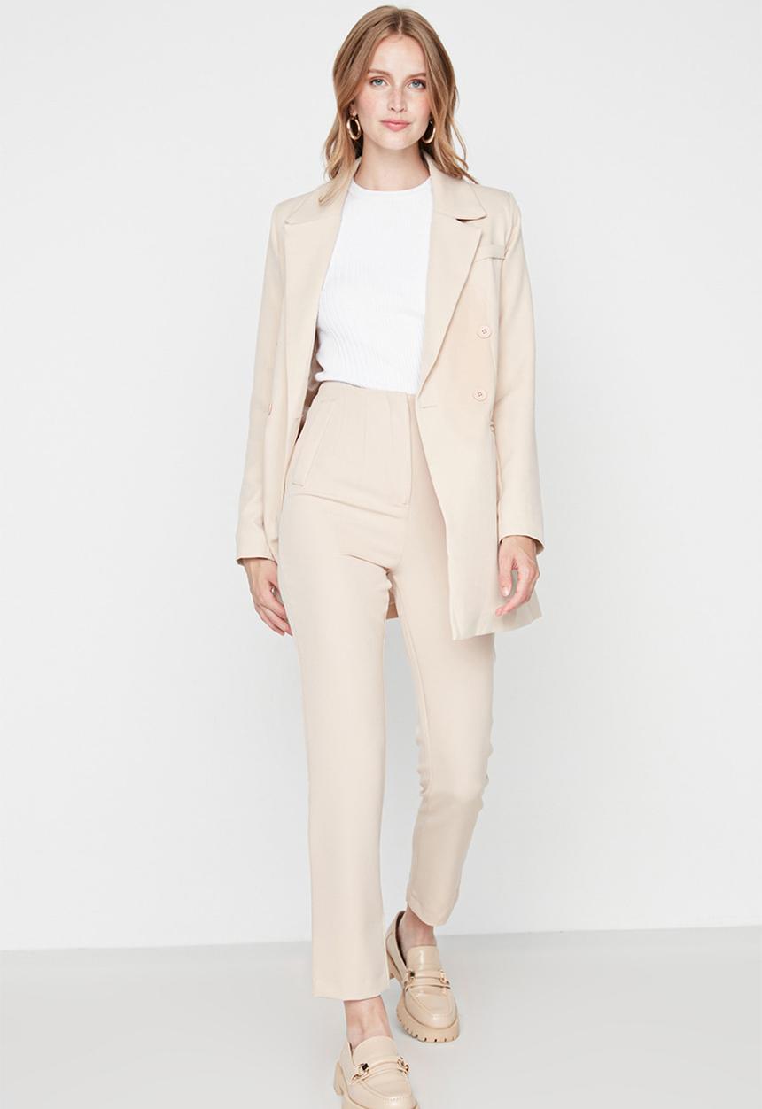 Trendyol - Bej high waisted trousers - beige