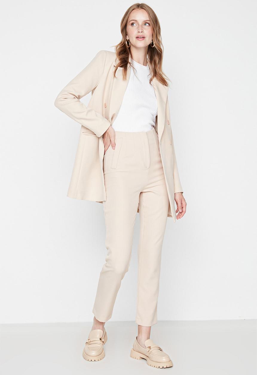 Trendyol - Bej high waisted trousers - beige