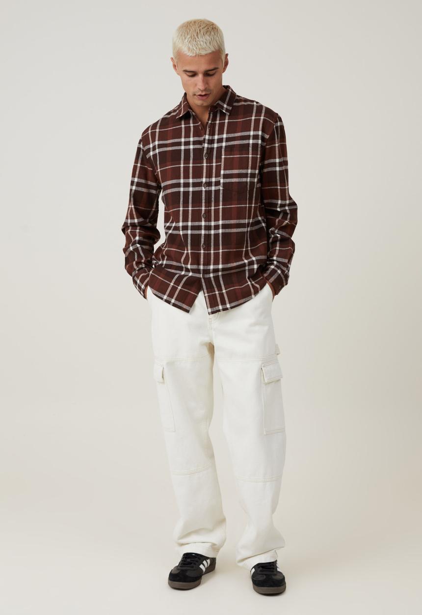 Cotton On - Camden long sleeve shirt - brown window check
