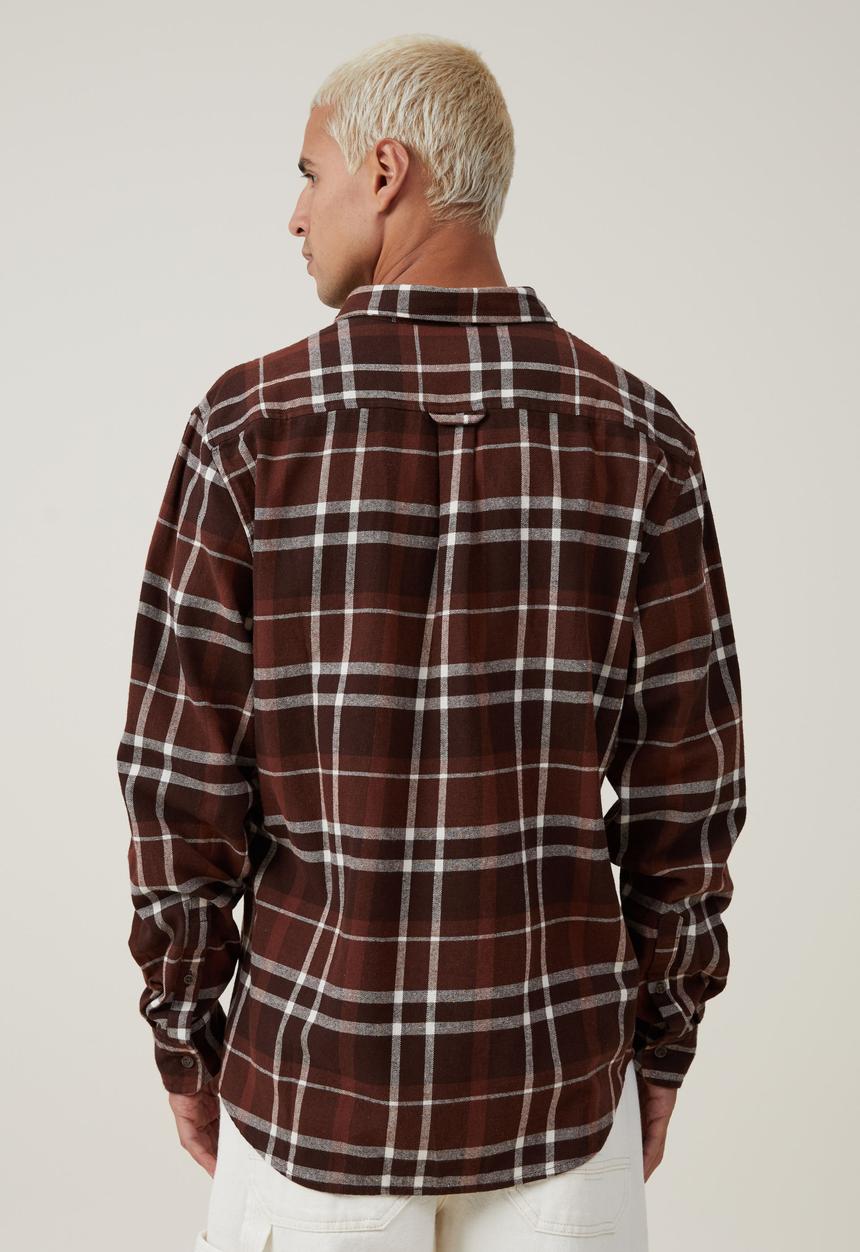 Cotton On - Camden long sleeve shirt - brown window check