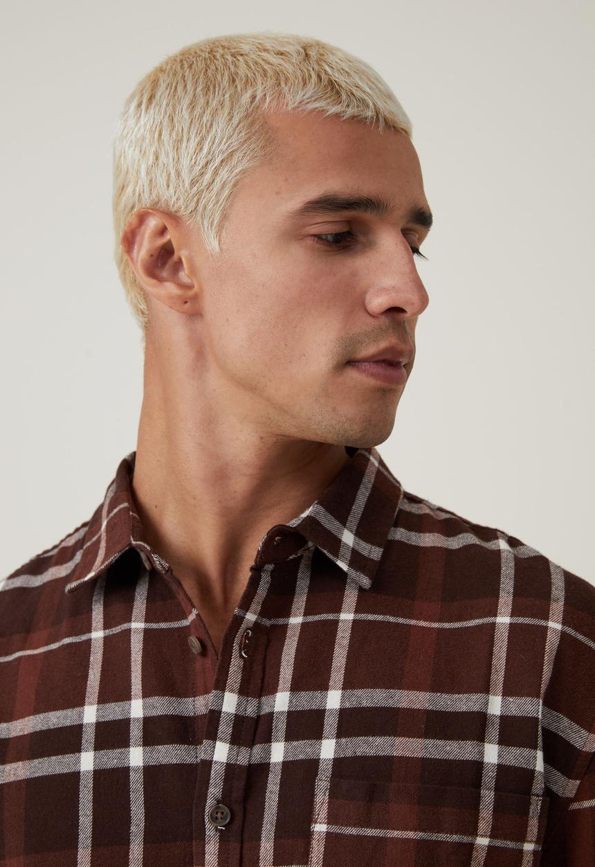 Cotton On - Camden long sleeve shirt - brown window check