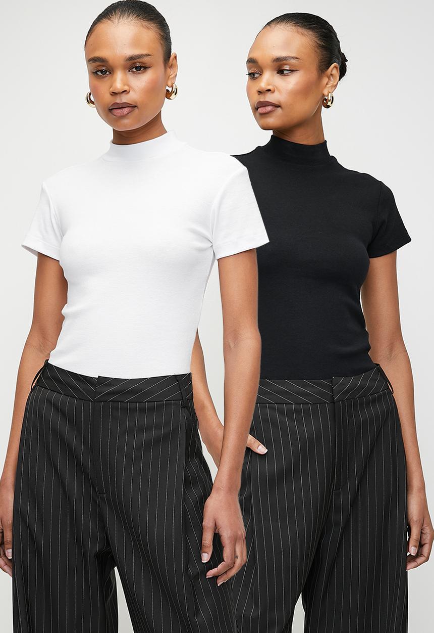 Superbalist - 2 pack high neck rib top - black/white