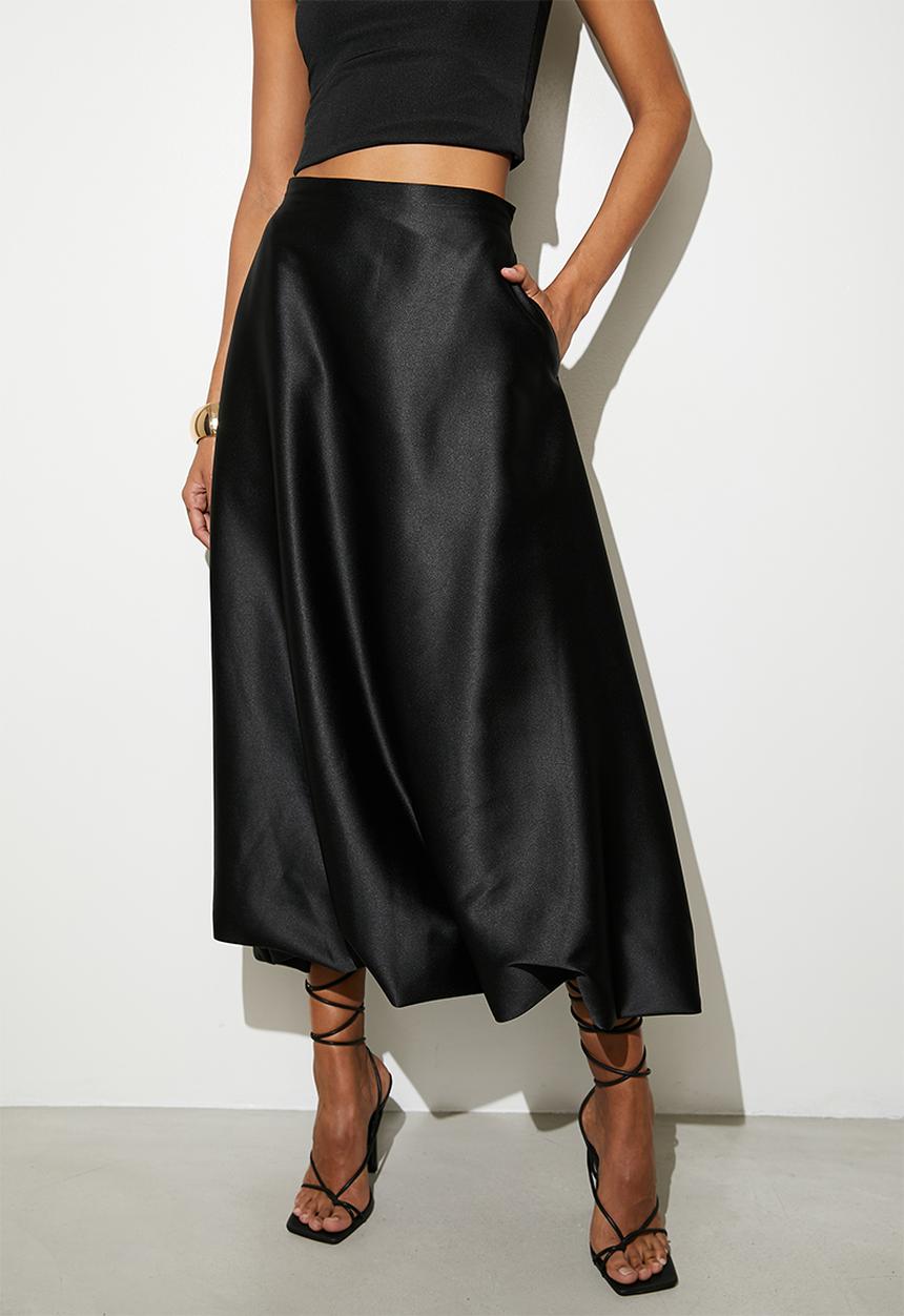 VELVET - Satin bubble skirt - black