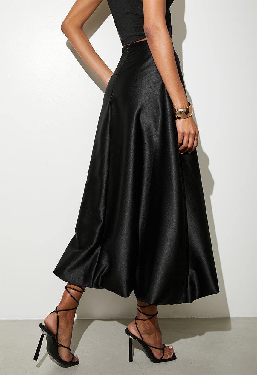 VELVET - Satin bubble skirt - black