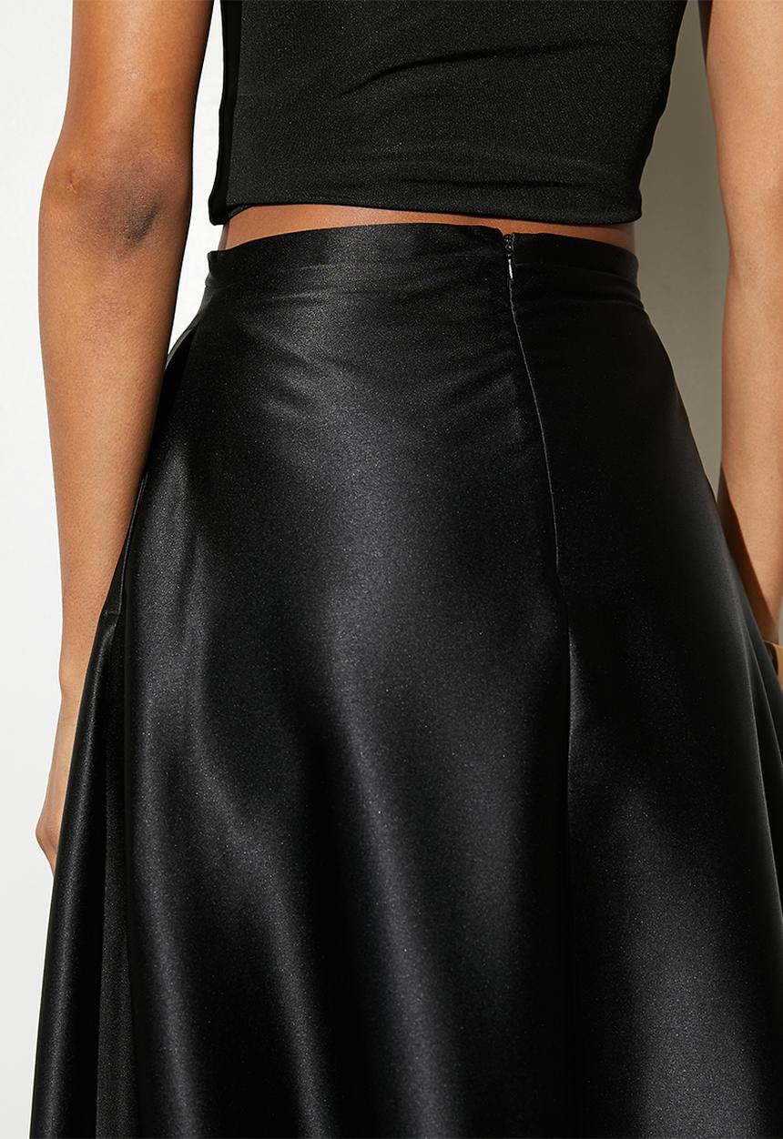 VELVET - Satin bubble skirt - black