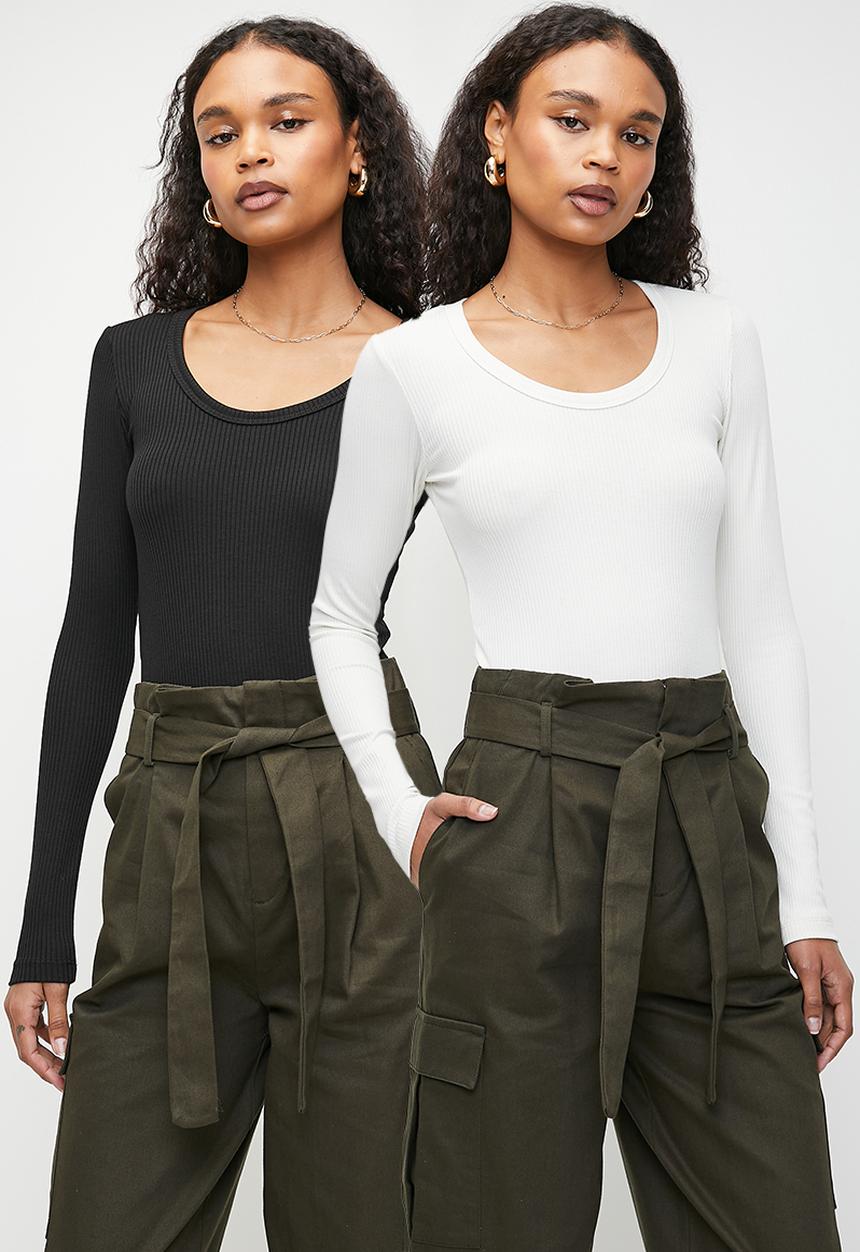 Superbalist - 2 pack scoop long sleeve tee - black & white 