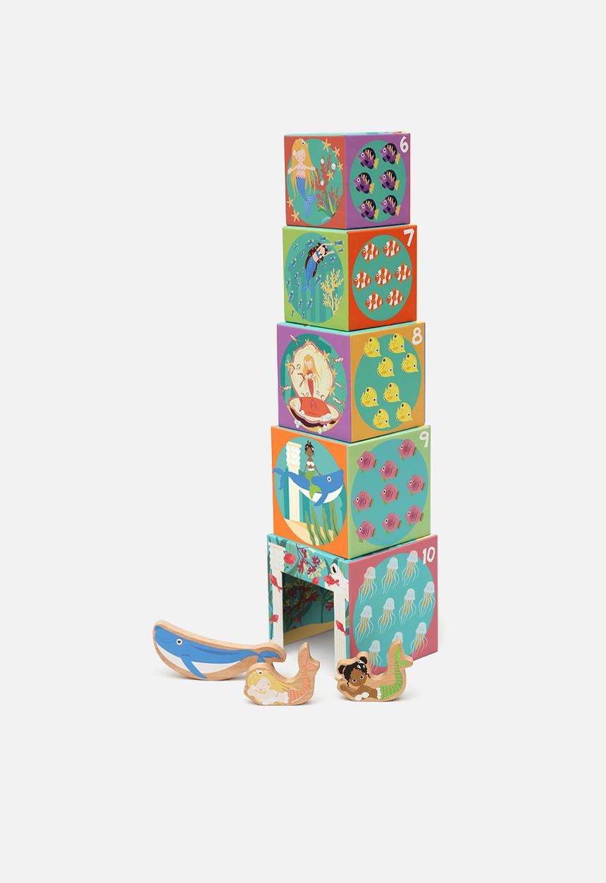 Scratch Europe - Stacking tower ocean 5 blocks & wooden pieces - multi
