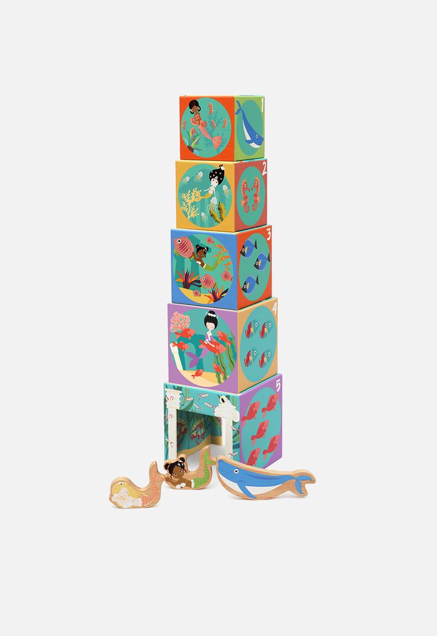 Scratch Europe - Stacking tower ocean 5 blocks & wooden pieces - multi