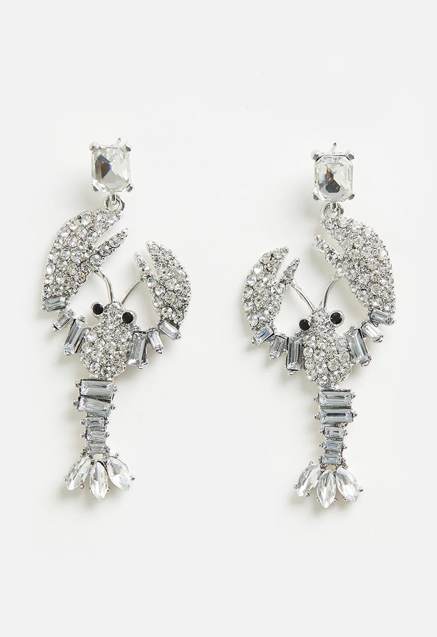 Me&B - Bejewled Lobster Earrings - Silver 