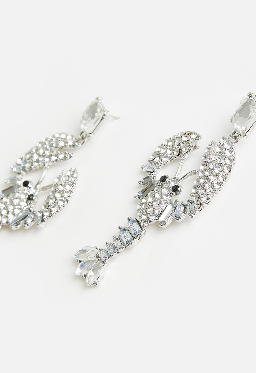 Me&B - Bejewled Lobster Earrings - Silver 