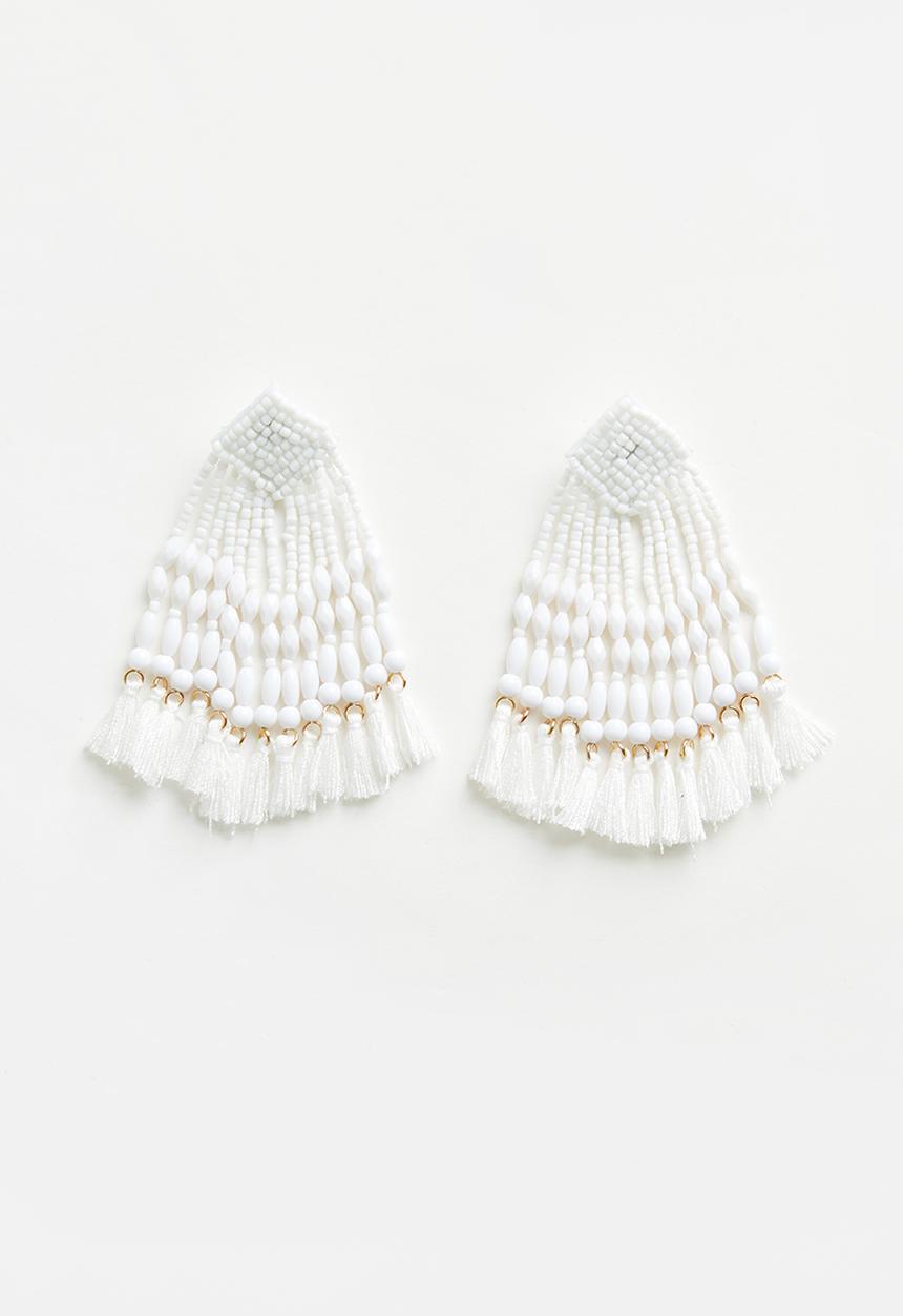 Me&B - Beaded Tassle Earrings - white