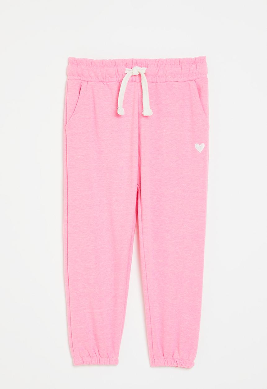MINOTI - Girls neon pink basic emb fleece jogpant - neon bright