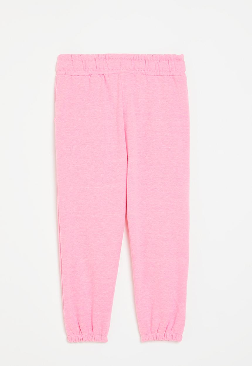 MINOTI - Girls neon pink basic emb fleece jogpant - neon bright