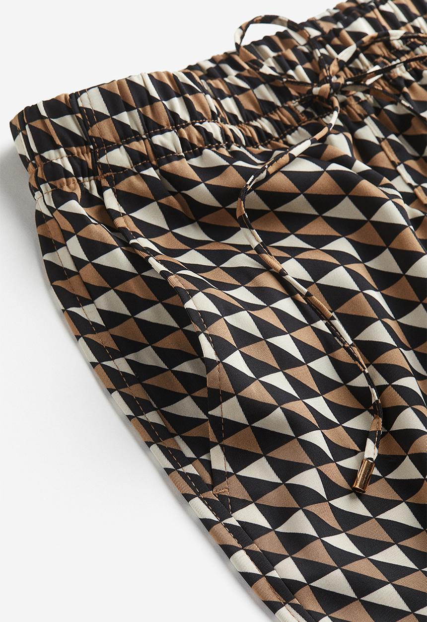 H&M - Twill drawstring trousers - dark beige patterned