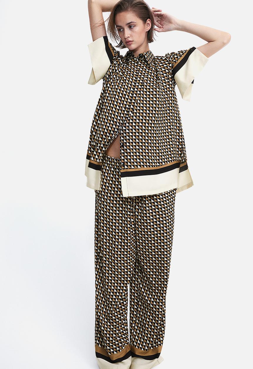 H&M - Twill drawstring trousers - dark beige patterned