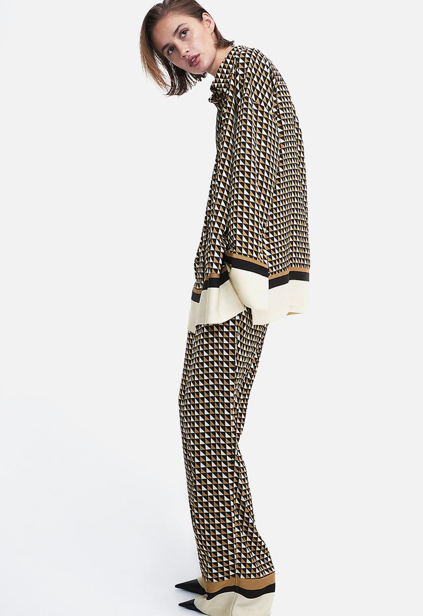 H&M - Twill drawstring trousers - dark beige patterned