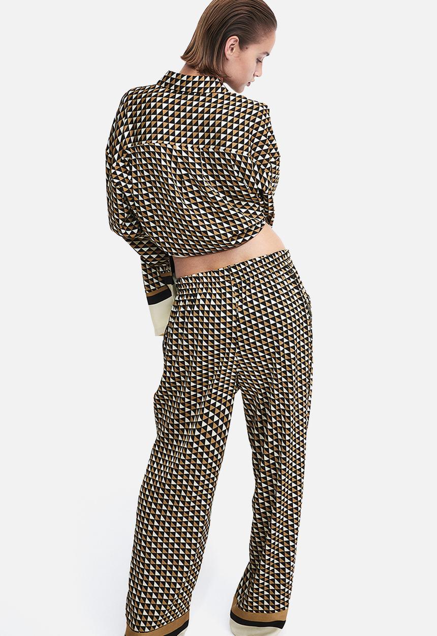 H&M - Twill drawstring trousers - dark beige patterned