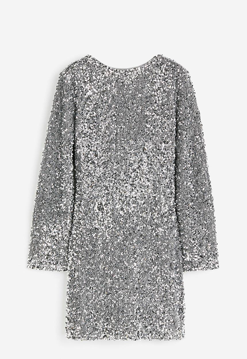 H&M - Sequined deep-back dress - silver-coloured