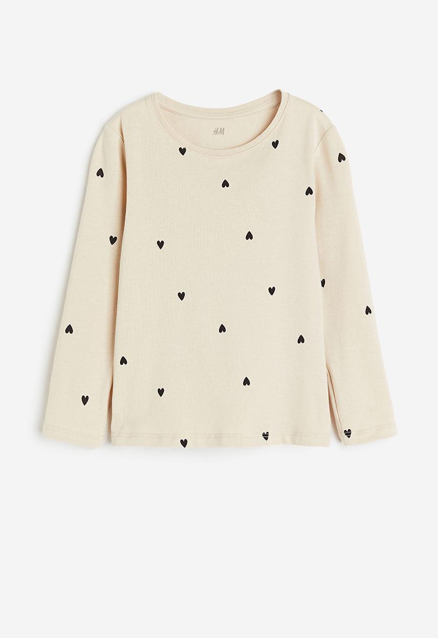H&M - Long-sleeved jersey top - light beige hearts 