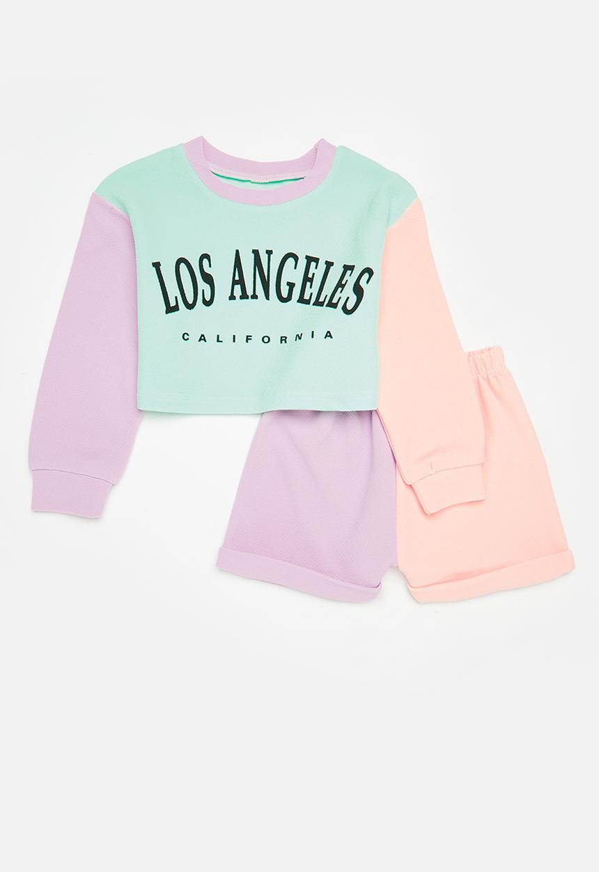 Pop Candy - Colour block cropped top and short set - multi