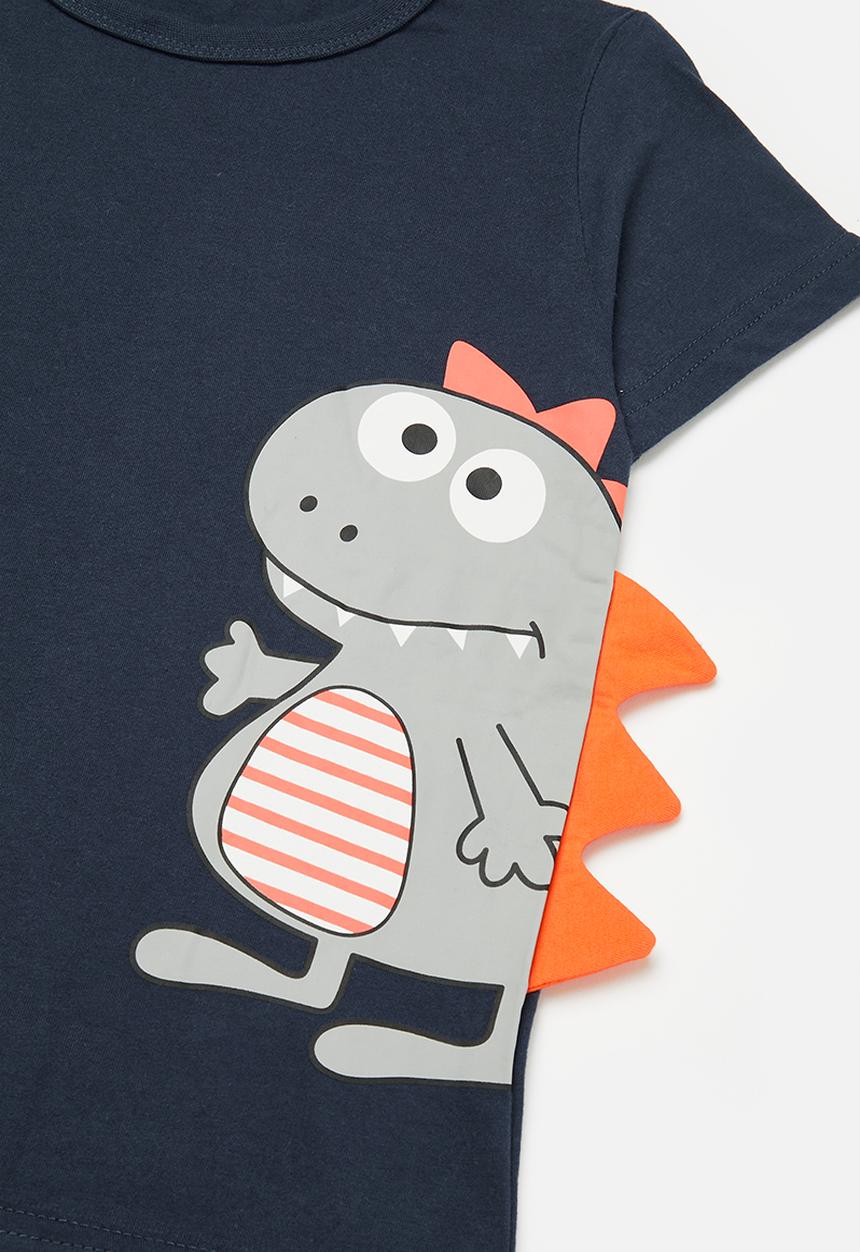 Pop Candy - Printed tee & shorts set - grey & navy