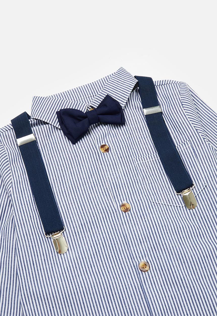 Pop Candy - Suspender pants, bow tie & shirt set - blue