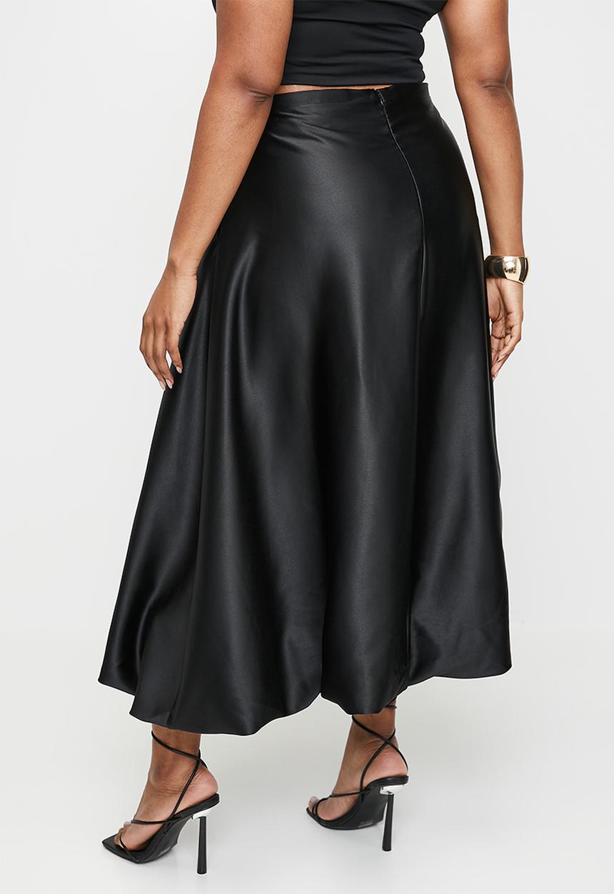 VELVET - Satin bubble skirt - black