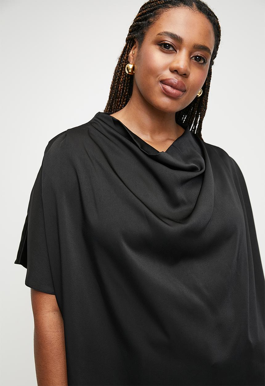 edit - Cowl neck grown on sleeve shell - black