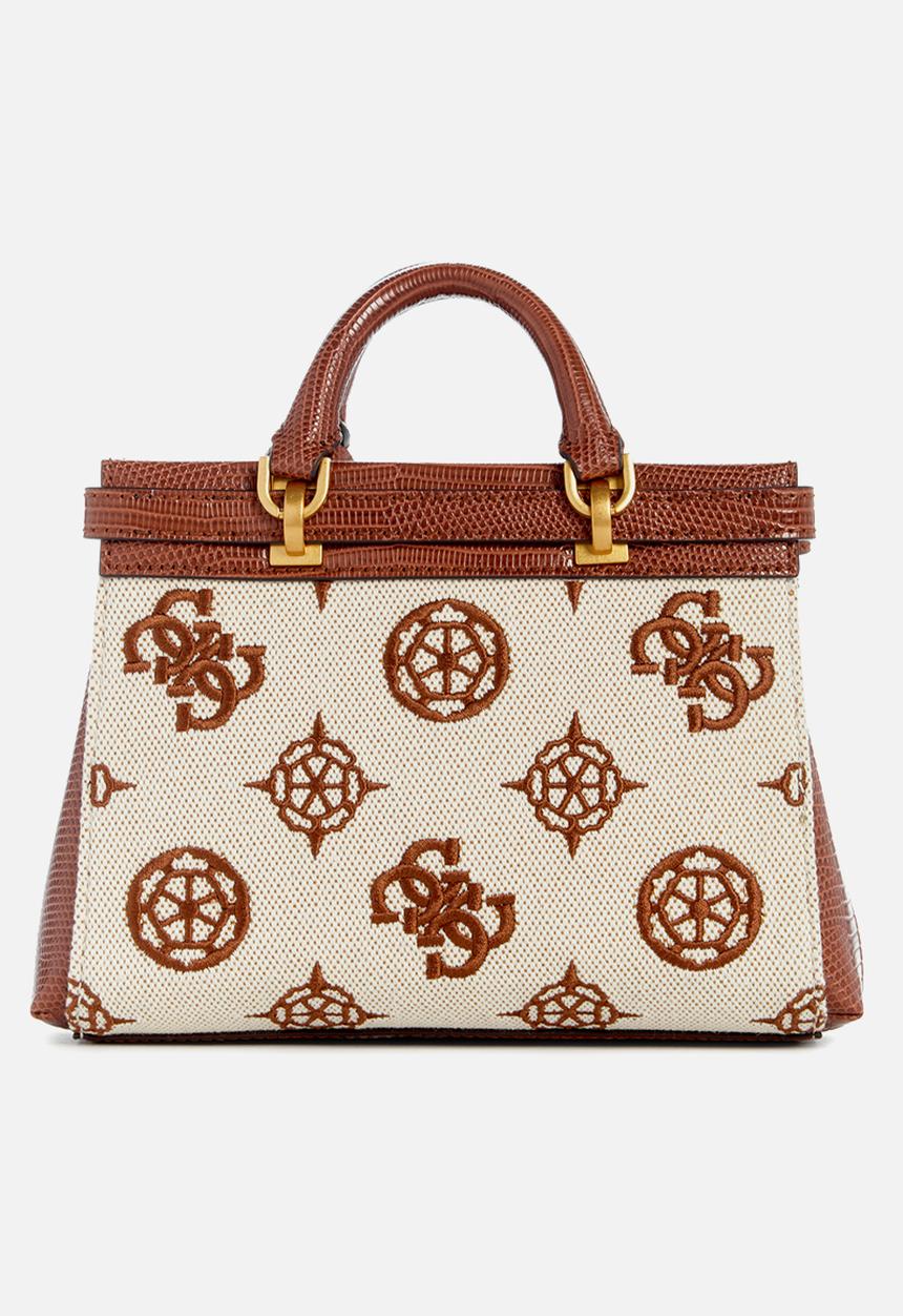 GUESS - Sestri logo mini satchel - natural & cognac logo