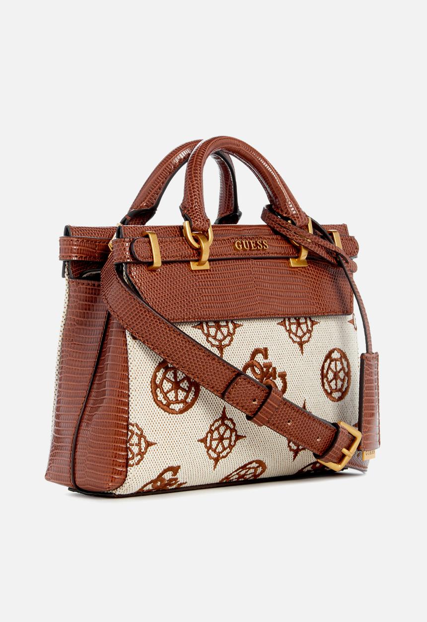 GUESS - Sestri logo mini satchel - natural & cognac logo