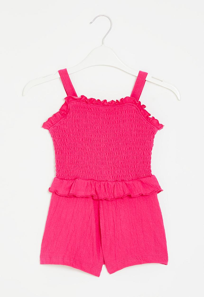 MINOTI - Textured poly viscose playsuit woth smocking - pink