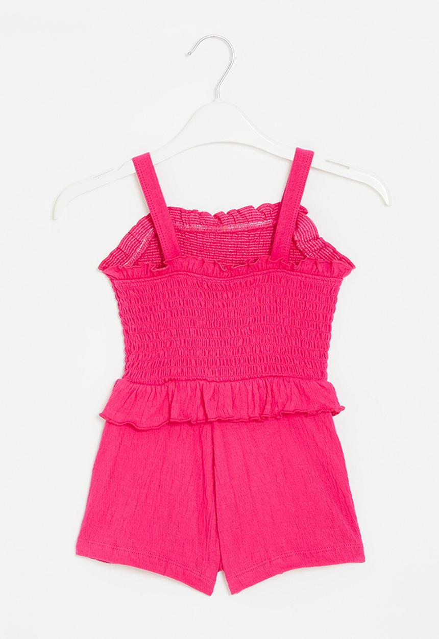 MINOTI - Textured poly viscose playsuit woth smocking - pink