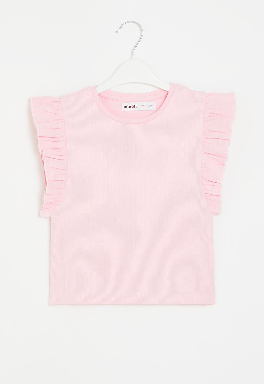 MINOTI - Rib T-shirt with ruffles - pink