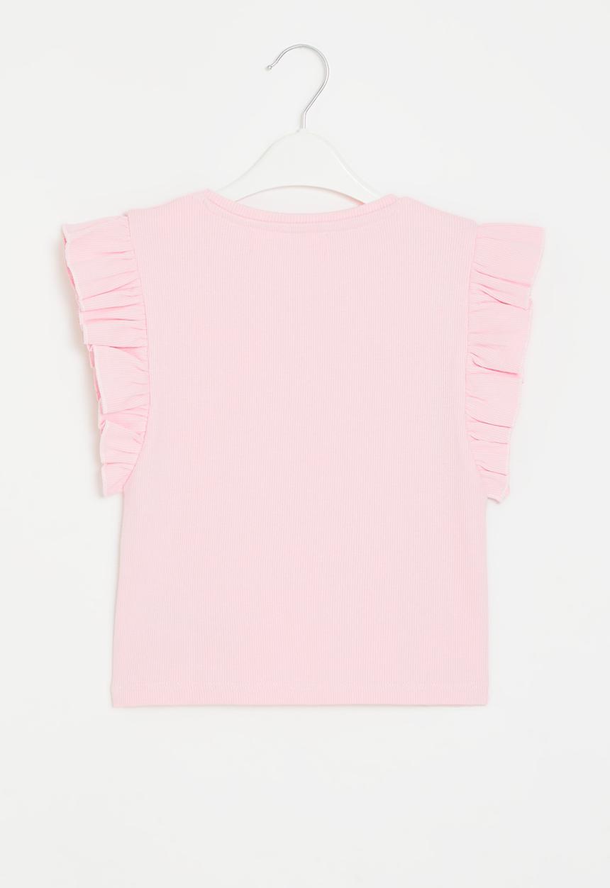 MINOTI - Rib T-shirt with ruffles - pink