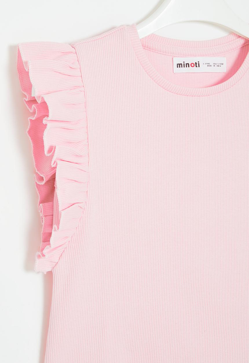 MINOTI - Rib T-shirt with ruffles - pink