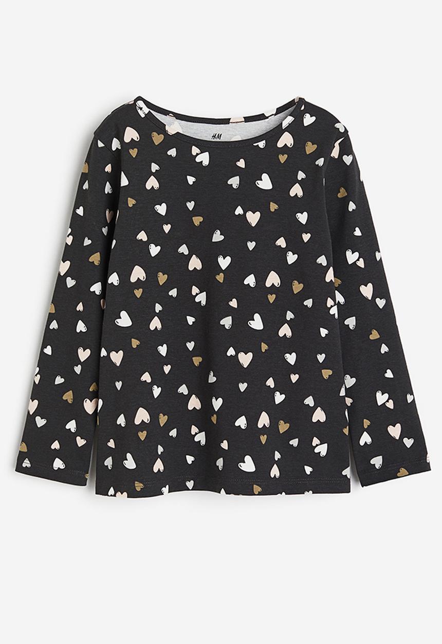H&M - Printed jersey top - dark grey hearts