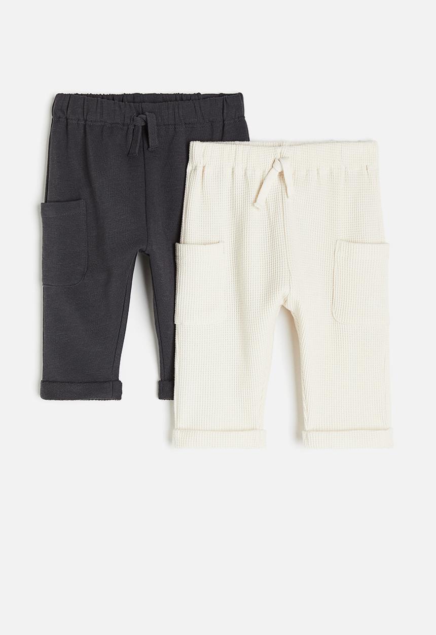 H&M - 2-Pack cotton joggers - Dark grey Natural white