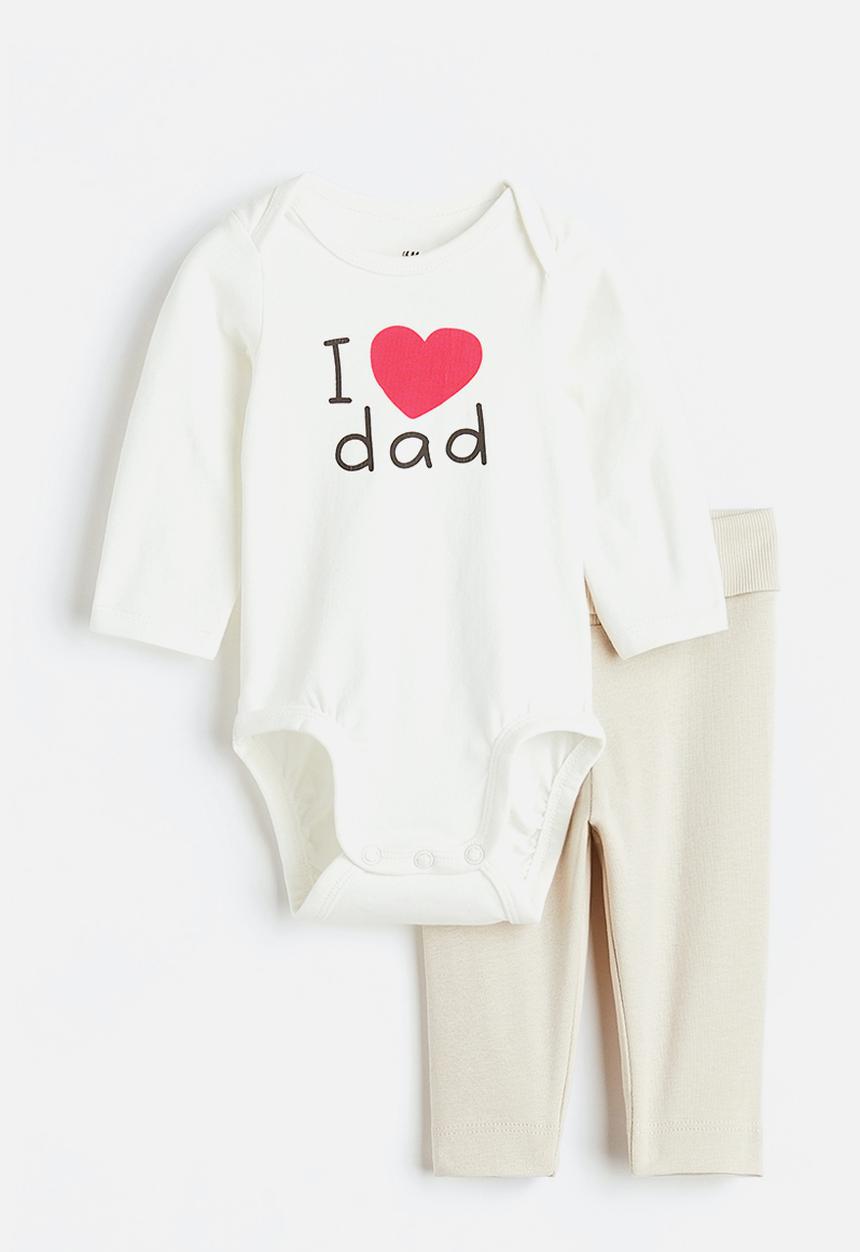 H&M - 2-Piece cotton jersey set - light beige i love dad