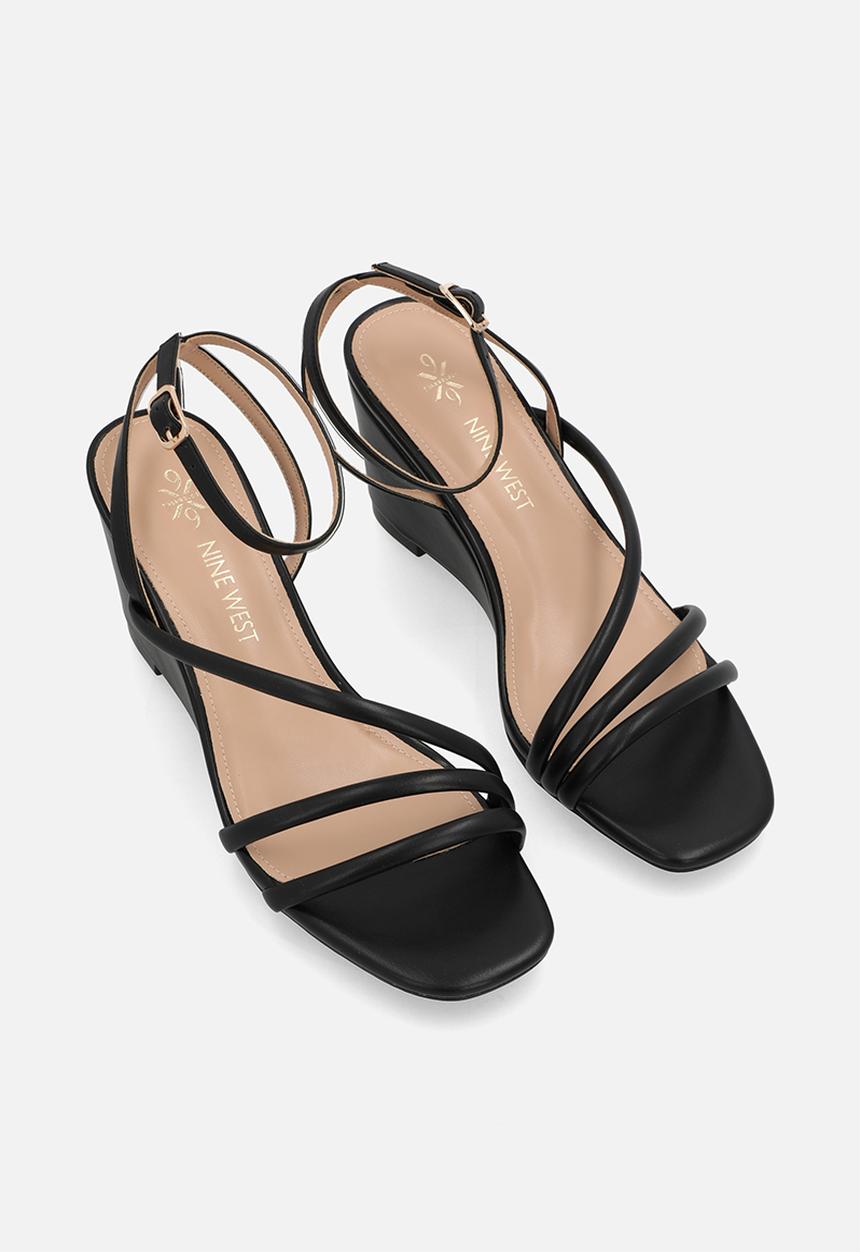Nine West - June ankle strap wedge heel - black
