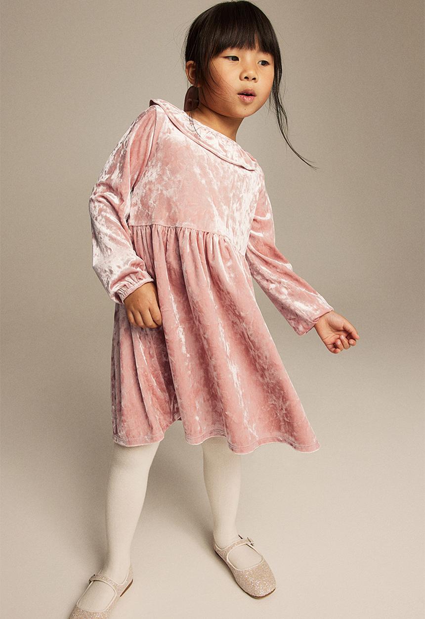 H&M - Collared velour dress - light pink 
