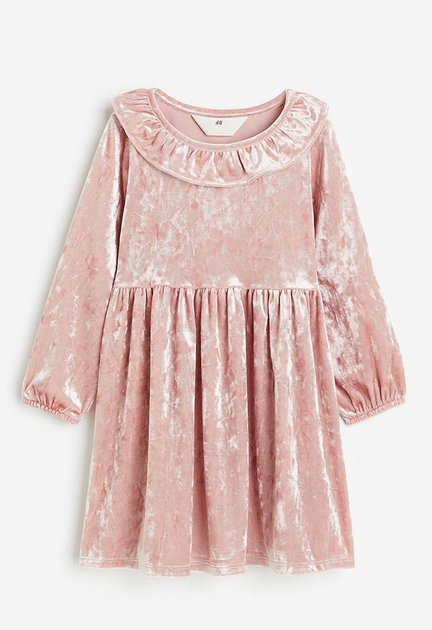 H&M - Collared velour dress - light pink 