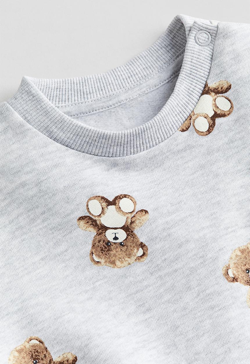 H&M - Cotton sweatshirt - Light grey marl Teddy Bear