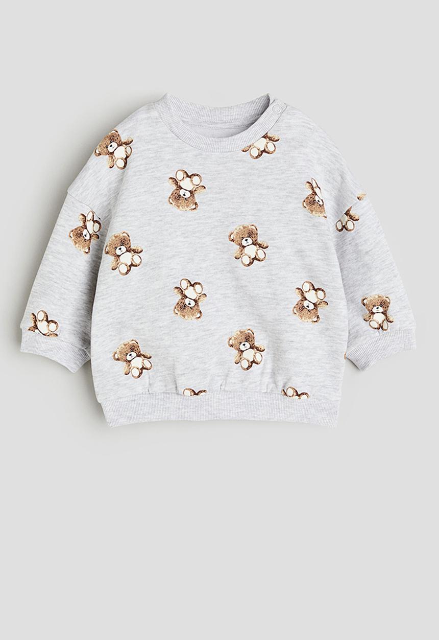H&M - Cotton sweatshirt - Light grey marl Teddy Bear