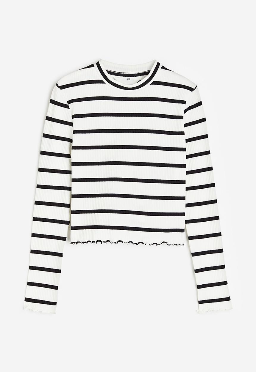 H&M - Long-sleeved jersey top - white & black 