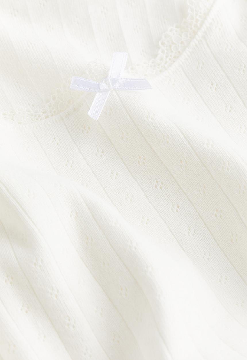 H&M - Lace-trimmed pointelle jersey top - white